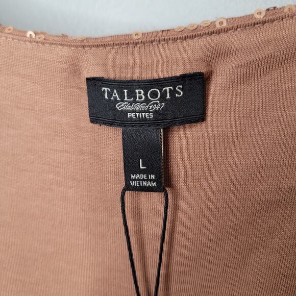 NWT Talbots tank top womens size L‎ Petite brown sequin shimmer summer fun LP - Picture 3 of 9